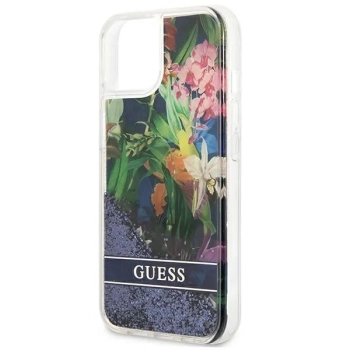 Guess Liquid Glitter Flower - Etui iPhone 13 mini (niebieski)