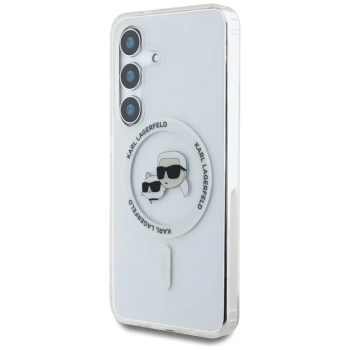 Karl Lagerfeld Button Karl & Choupette Heads Printed Logo MagSafe - Etui Samsung Galaxy S25+ (biały)