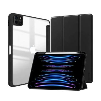 Crong PrimeFolio - Etui iPad Pro 11" (2022-2021) / iPad Air 10.9” (5-4 gen.) z podstawką i ładowaniem Apple Pencil (czarny/przezroczysty)