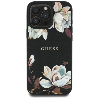 Guess Grained Printed Flower Pattern MagSafe - Etui do iPhone 16 Pro Max (czarny)