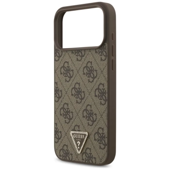 Guess Leather 4G Triangle Strass MagSafe - Etui iPhone 17 Pro Max (brązowy)