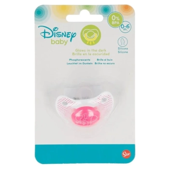 Mickey Mouse - Smoczek silikonowy w anatomicznym kształcie 0 - 6 m (świecący w ciemnośći) (różowy)