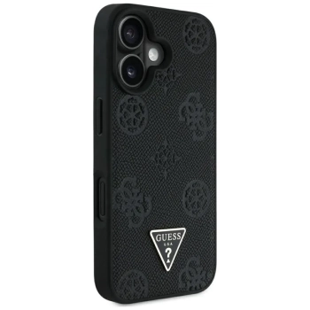 Guess Grained Hot Stamp Peony Triangle Logo MagSafe - Etui do iPhone 16 (czarny)