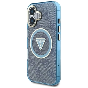 Guess IML Metal Glitter 4G Circle Triangle MagSafe - Etui do iPhone 16 (niebieski)