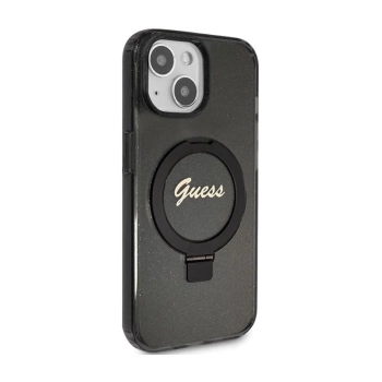 Guess Ring Stand Script Glitter MagSafe - Etui iPhone 15 (czarny)