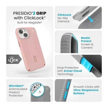 Speck Presidio2 Grip ClickLock & MagSafe - Etui iPhone 15 / iPhone 14 / iPhone 13 (Dahlia Pink / Rose Copper)