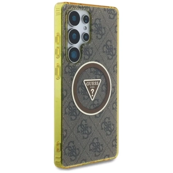 Guess 4G Glitter Triangle Buttons MagSafe - Etui do Samsung Galaxy S25 Ultra (brązowy)