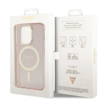 Guess Glitter Gold MagSafe - Etui iPhone 14 Pro Max (Różowy)