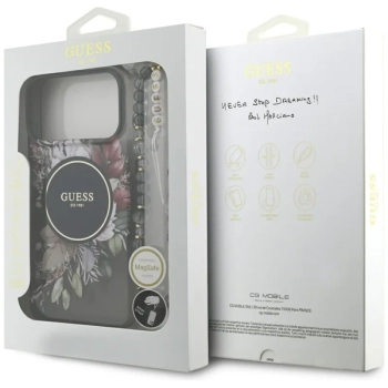 Guess IML Flowers Electro Pearl Strap MagSafe - Etui iPhone 17 Pro Max (czarny)