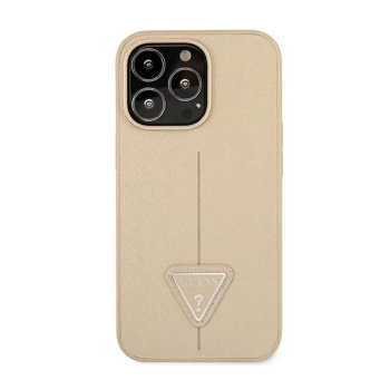 Guess Saffiano Triangle Logo Case - Etui iPhone 14 Pro Max (beżowy)