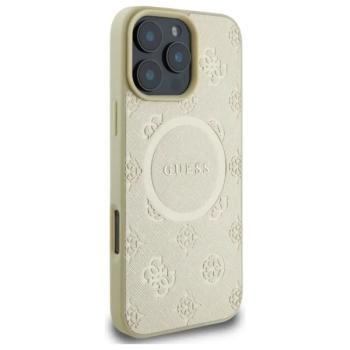 Guess Saffiano Peony Classic Logo MagSafe - Etui iPhone 16 Pro Max (złoty)