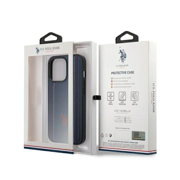 US Polo Assn Leather Stitch - Etui iPhone 14 Pro Max (granatowy)