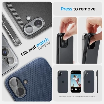 Spigen Optik GLAS.TR Camera Protector 2-Pack - Szkło ochronne na obiektyw do iPhone 16 / 16 Plus (2 szt) (Przezroczysty)