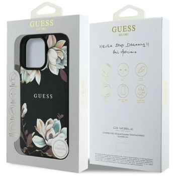Guess Grained Printed Flower Pattern MagSafe - Etui do iPhone 16 Pro Max (czarny)