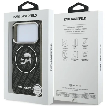 Karl Lagerfeld IML Glitter Karl & Choupette Heads Logo MagSafe - Etui iPhone 17 Pro (czarny)