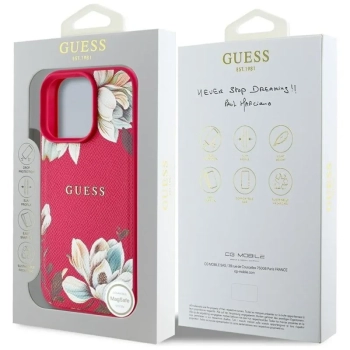 Guess Grained Printed Flower Pattern MagSafe - Etui do iPhone 16 Pro Max (fuksja)