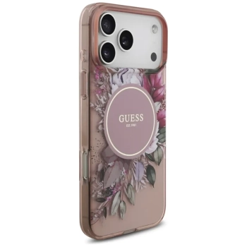 Guess IML Flowers Electro Pearl Strap MagSafe - Etui iPhone 17 Pro Max (różowy)
