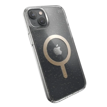 Speck Presidio Perfect-Clear with Glitter + MagSafe - Etui iPhone 15 Plus / 14 Plus z powłoką MICROBAN (Clear / Gold Glitter)