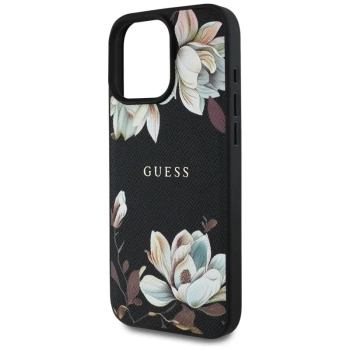 Guess Grained Printed Flower Pattern MagSafe - Etui do iPhone 16 Pro Max (czarny)