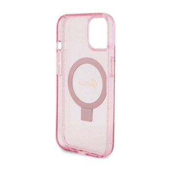 Guess Ring Stand Script Glitter MagSafe - Etui iPhone 15 (różowy)