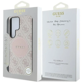 Guess 4G Round Patch Classic Logo MagSafe - Etui do Samsung Galaxy S25 Ultra (różowy)