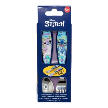Disney Stitch - Zestaw metalowych sztućców z kolekcji Stitch & Angel (łyżka i widelec)