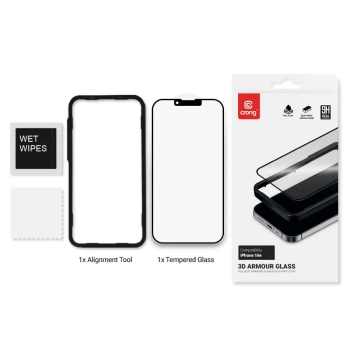 Crong 3D Armour Glass - Szkło hartowane iPhone 16e / iPhone 14 / iPhone 13 / iPhone 13 Pro + ramka instalacyjna