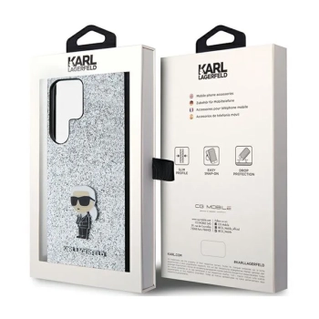 Karl Lagerfeld Fixed Glitter Ikonik Logo Metal Pin - Etui Samsung Galaxy S24 Ultra (srebrny)