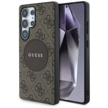 Guess 4G Round Patch Classic Logo MagSafe - Etui do Samsung Galaxy S25 Ultra (brązowy)
