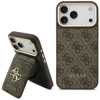Guess Bundle Pack MagSafe 4G - Zestaw etui + portfel MagSafe do iPhone 17 Pro Max (brązowy)