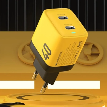 WEKOME WP-U128 - Ładowarka sieciowa 2x USB-C Super Fast Charger GaN 40W (Żółty)