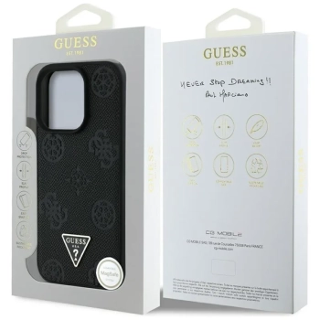 Guess Grained Hot Stamp Peony Triangle Logo MagSafe - Etui do iPhone 16 Pro Max (czarny)