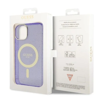 Guess Glitter Gold MagSafe - Etui iPhone 14 Plus (Purpurowy)